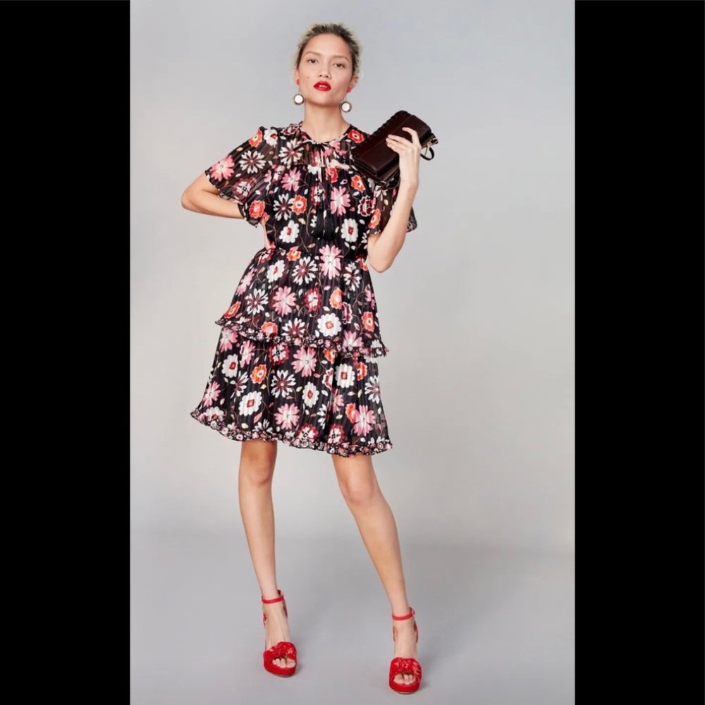 Kate Spade Flutter Sleeve Casa Flora Chiffon Dress